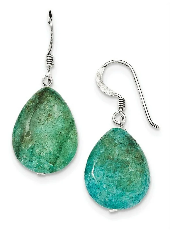 Sterling Silver Small Crack Aventurine Turquoise Tear Drop Earrings 34x15 mm