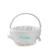 Personalized Easter Basket with Gray and White Checkered Liner and Custom Name Embroidery, Blue or Pink Letters