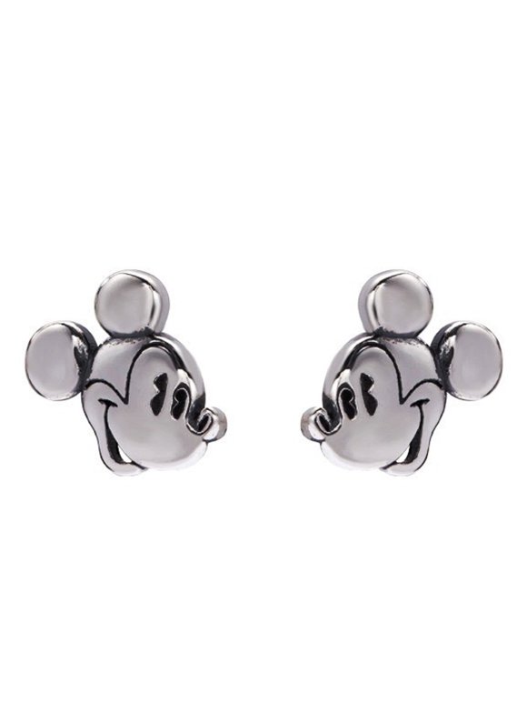 Mickey Mouse Cartoon Character Face Silvertone Mini Metal Stud Earrings