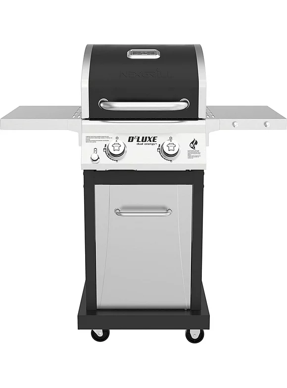 Nexgrill Deluxe 2 Burner Propane Gas Grill, for Outdoor Cooking, Patio, Garden Barbecue Grill with Two Foldable shelves, Silver and Black