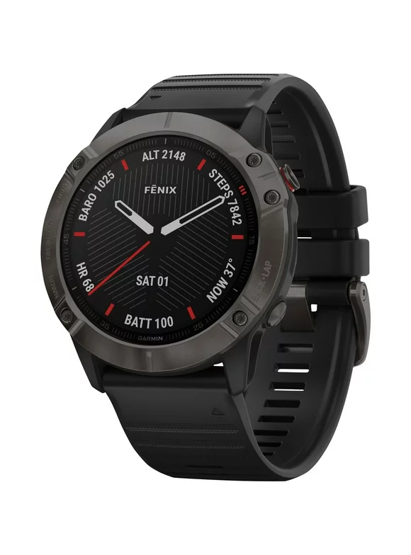 Garmin 51 MM fenix 6X Sapphire Multisport Smartwatch w/Silicone Band, Black