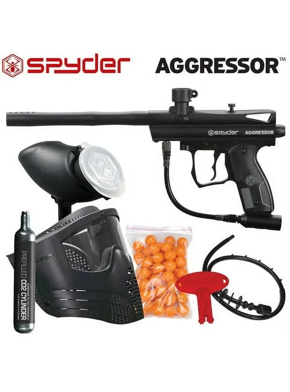 Spyder Aggressor Paintball Marker Gun Ready to Play Kit includes Goggle, Hopper, Squeegee, 90g CO2 and Adapter