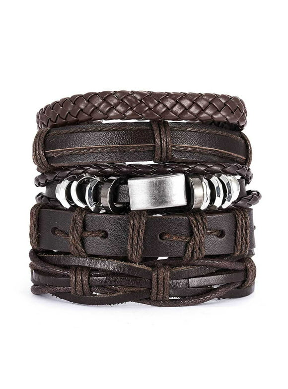 Multilayer Leather Bracelets Set For Men Wristband Cuff Bangles
