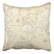 ARTJIA Great Detail The World Map In Vintage Style Mountains Trees Cities Pillowcase 20x20 inch