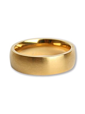 Lex & Lu Men's Brushed Stainless Steel Gold Plated 7mm Band Ring