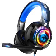Gaming Headset with Noise Canceling mic, fits for PS4 Xbox One Headset with Stereo 3D Gaming Sound, Soft Earpad fits for PC, Mac, Laptop, Mobile Phones, Tablets