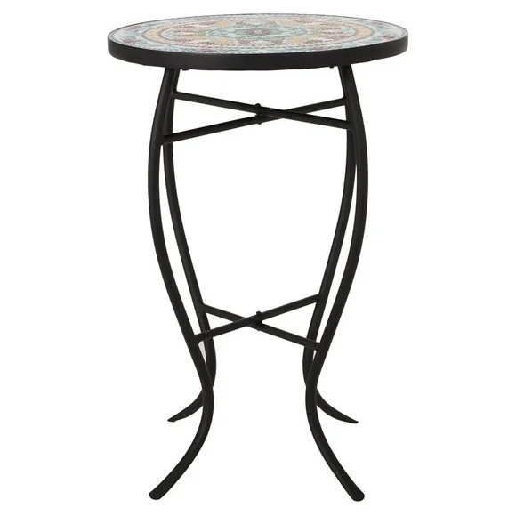 Sadie Outdoor Metal Side Table, Black, Yellow and Red