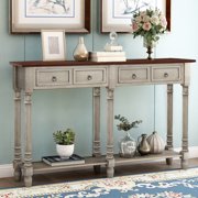 Console Table Buffet Cabinet Sideboard Sofa Table with 2 Storage Drawers, Bottom Shelf, Solid Wood Frame Buffet Sideboard Desk Console Table Entryway Table, 58"L x 11"W x 34"H, Antique Grey, Q7160