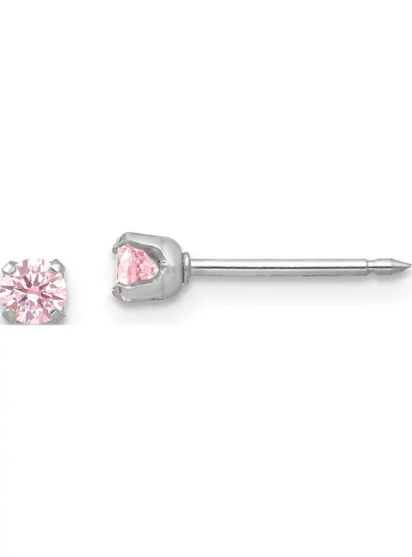 14K White Gold Inverness 3mm Pink Cz Earrings (3 X 3) Made In United States 273e