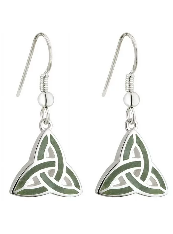 Solvar Silver Connemara Marble Trinity Knot Drop Earrings Made in Ireland | Irish Gift for Women