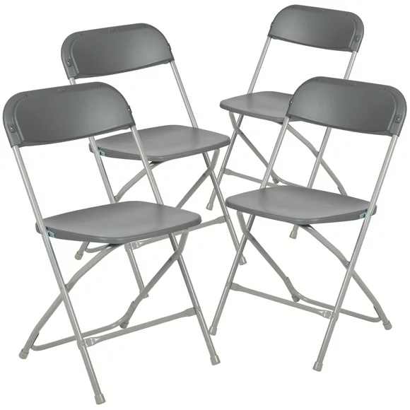 Flash Furniture Hercules™ Series Plastic Folding Chair - Grey - 4 Pack 650LB Weight Capacity Comfortable Event Chair-Lightweight Folding Chair