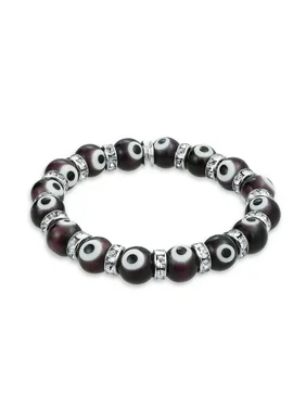 Turkish Dark Purple Evil Eye Glass Bead Stretch Bracelet for Women Teens Rondelle Crystal Spacers for Protection And Good Luck