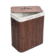 Zimtown Folding Bamboo Laundry Basket Clothes Hamper Storage with Lid and Removable Lining Two Sections for(Lights & Darks) Rectangle Laundry Hamper