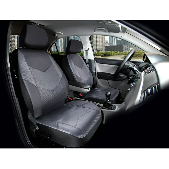 Auto Drive 2 Piece Seat Covers Low Back Rival Carbon Fiber Leather Black, Universal Fit, 2002SC10