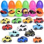 12 PCS Filled Easter Eggs with Alloy Cars Easter Basket Stuffers Bulk Prefilled Easter Eggs with Small Toys Inside Party Favors for Kids Toddler Boys and Girls F-553