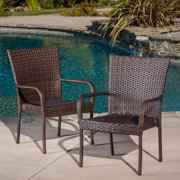 Outdoor Wicker Brown Stackable Club Chairs (Set of 2)