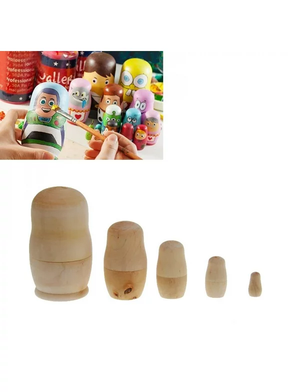 Promotion!5pcs Blank Wooden Embryos Russian Nesting Dolls Toy Unpainted Matryoshka Doll DIY Paint Training For Kids Children Gift