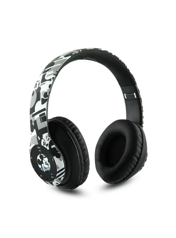 Quest Disney Mickey Mouse Foldable Bluetooth Over-Ear Headphones, Black/White/Gray, DHP2104