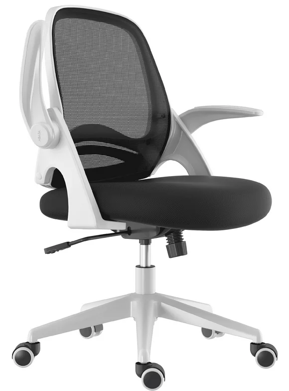 Hbada Home Office Chair, Ergonomic Desk Chair with Adjustable Height,Flip-Up Armrests,Rocking Chair with Lumbar Support, Soft Cushion, Swivel Task Chair, White