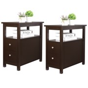 Set of Two Vintage Parlor Furniture Chairside End Table - Bedroom Living Room Space Saving Nightstand Storage With 2 Drawers