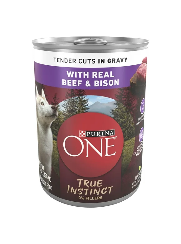 Purina One True Instinct Tender Cuts in Gravy Wet Dog Food Beef and Bison, 13 oz Can