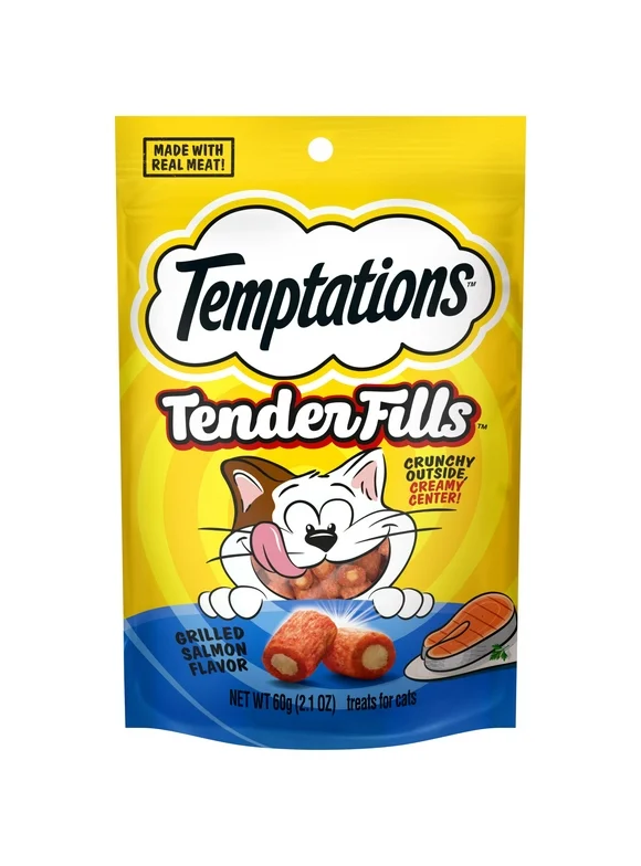 Temptations Tender Fills Grilled Salmon Flavor Soft Chew Treats For Adult Cats, 2.1 Oz Pouch