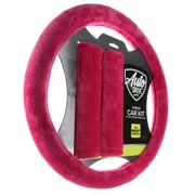 Auto Drive 3 Piece Pink Steering Wheel Cover and Seat Belt Pad Kit
