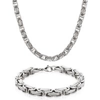 Coastal Jewelry Stainless Steel Byzantine Chain Necklace (24") and Bracelet (9") Set