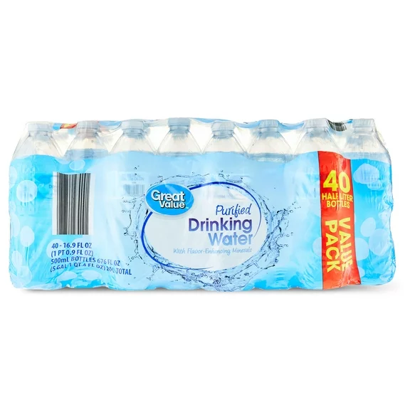 Great Value Purified Drinking Water, 16.9 Fl Oz, 40 Count Bottles