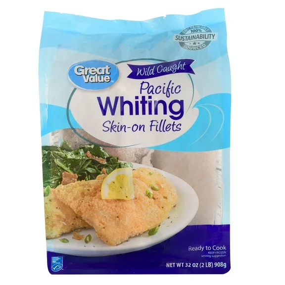 Great Value Frozen Wild Caught Pacific Whiting Fillets, 2 lb