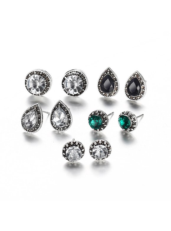 ZEDWELL Women's Dripping Earrings 5 Pairs Stud Earrings Set Gemstone Crystal Symmetrical Bohemian Alloy Wild Earrings