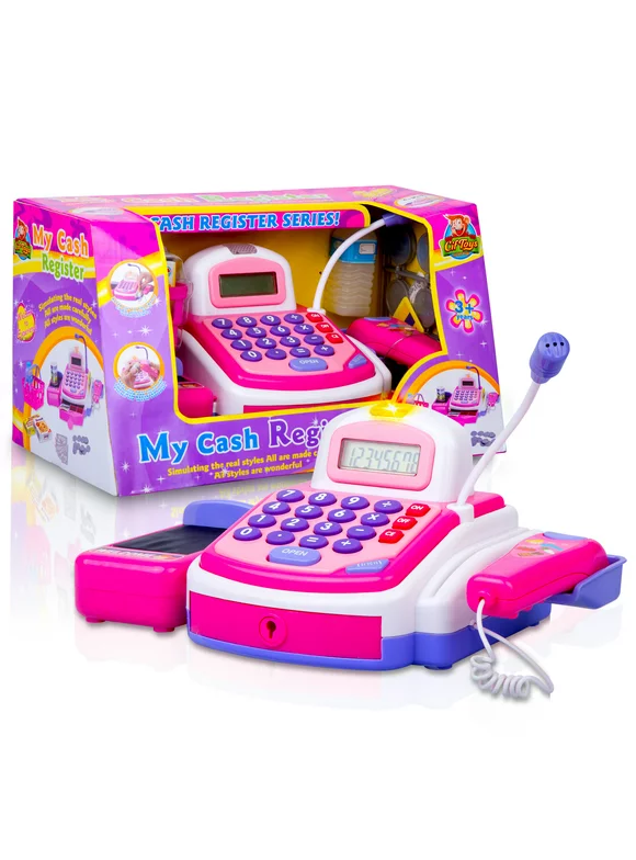 CifToys Toy Cash Register for Kids, Pink Cashier Toy for 3 Year Old Boy and Girl Toys Gifts