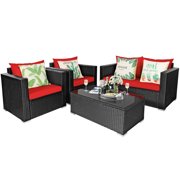 Gymax 4PCS Rattan Patio Conversation Set Outdoor Furniture Set w/ Cushions