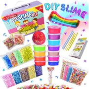 Slime Kit - Slime Supplies Slime Making Kit for Girls Boys, Kids Art Craft, Crystal Clear Slime, Glitter, Unicorn Slime Charms, Fruit Slices, Fishbowl Beads Girls Toys Gifts for Kids Age 6+ Year Old