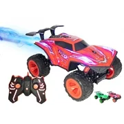 RC Remote Control Car w/ Steam Jet Exhaust LED Light Up - AWD 2.4GHZ Fast Truck - LED Decal Light Up Race Car Toy & Remote Fog Mist Car - RED