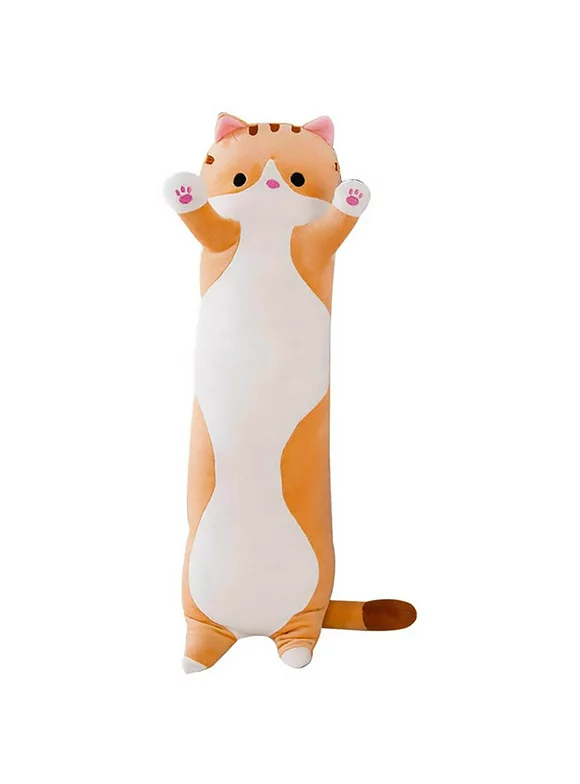 lzndeal 50cm Cute Long Cat Shape Doll Toys Soft Stuffed Plush Toy Comfy Sleeping Pillow Birthday Gift Orange