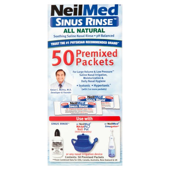 NeilMed Pharmaceuticals Sinus Rinse Packets, All Natural Relief For Nasal Irrigators, 10 mg, 50 Count