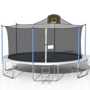 16 FT Outdoor Trampoline with Basketball Hoop, Outdoor Trampoline with Safety Enclosure Net, Circular Trampolines for Adults/Kids, Family Jumping and Ladder, Kids Basketball Trampoline, Q11346
