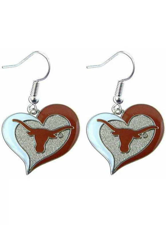 NCAA Texas Swirl Heart Shape Dangle Logo Earring Set