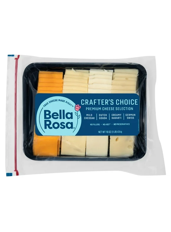 Bella Rosa Crafter's Choice Cheddar, Gouda, Havarti, & German Swiss Cheese Slice Variety Pack, 1 lb Tray