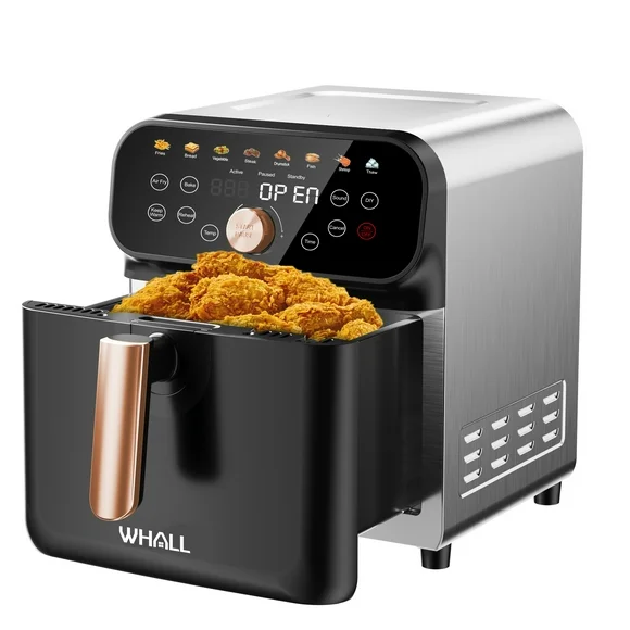 WHALL Air Fryer - 6.2QT Air Fryer Oven, 12-in-1 Stainless Steel Air Fryer with LED Smart Touchscreen, Reduce 85% Fat, 1600W, New