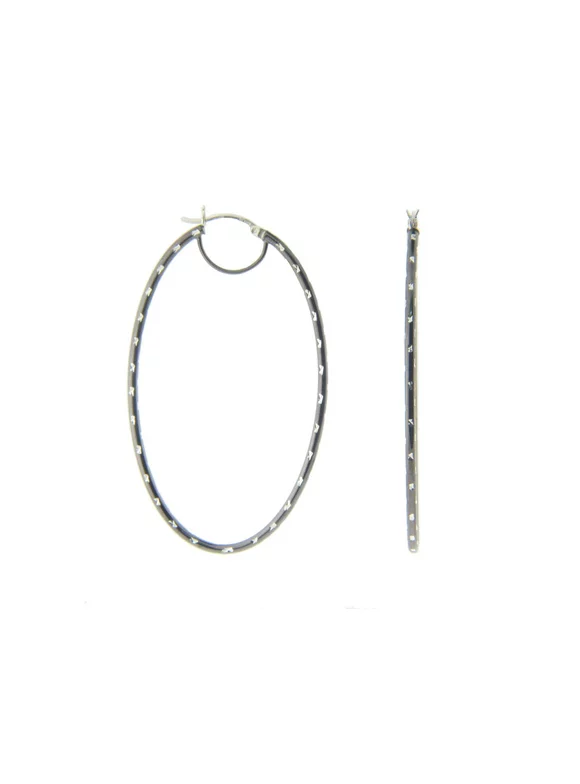 Fronay Co .925 Sterling Silver Black Rhodium Large Oval Hoop  Earrings