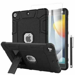 For iPad 9th Generation 10.2" Case Shockproof Heavy Duty Protective Cover+Screen Protector (Black)