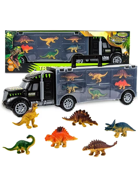 Toysery Monster Truck Vehicle Playset with Dinosaur Toys Jurassic Park | 6 Pieces -Toysery Dinosaur Transport Carrier Truck for Kids Dinosaur Toys