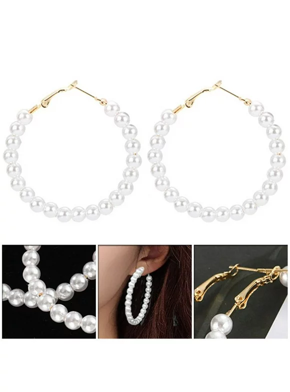 PWFE Pearl Hoop Earrings for Women Fashion Dangle Hypoallergenic Layer Earrings Drop Dangle Earrings Gifts for Women(Gold)