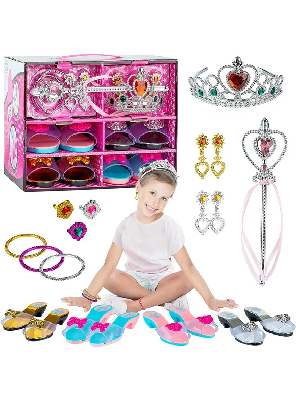 ToyVelt Princess Dress Up & Play Shoe and Jewelry Boutique (Includes 4 Pairs of Shoes + Multiple Fashion Accessories) Best Toys for 3, 4, Year Old Girls and Up