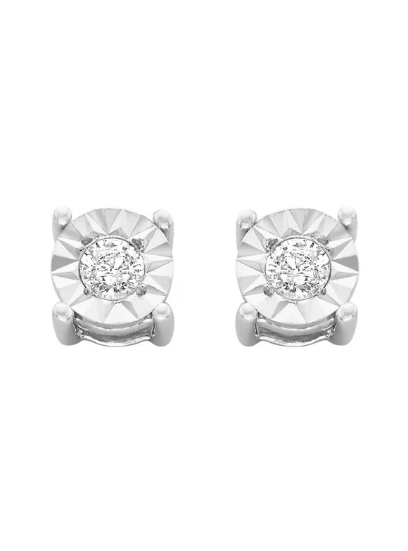 .925 Sterling Silver Round Brilliant-Cut Diamond Miracle-Set Stud Earrings (J-K Color, I3 Clarity) - White - 0.1 Carats