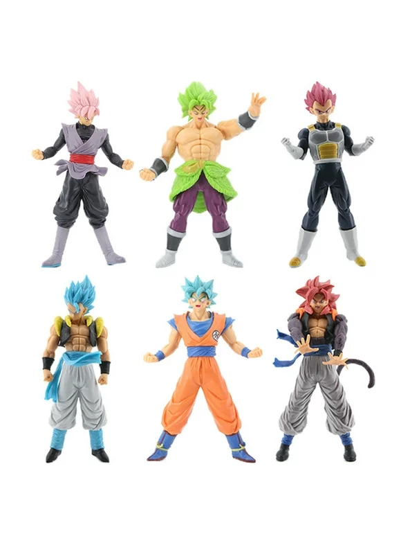 SeekFunning 6 pcs Dragon Ball Z Figures Set: Super Saiyan Goku Son Blue Gokou Vegeta & Broly Action Figures