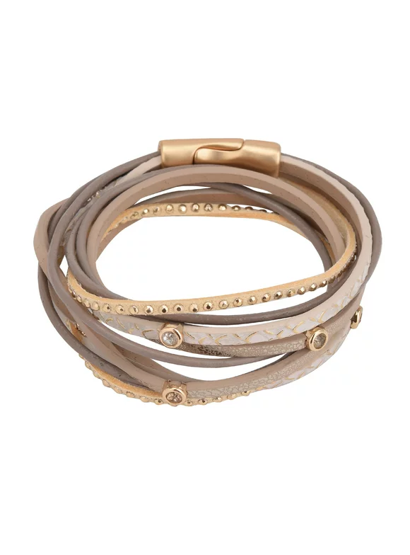 The Pioneer Woman - Women's Jewelry, Multi-Strand Faux Leather Wrap Magnetic Bracelet