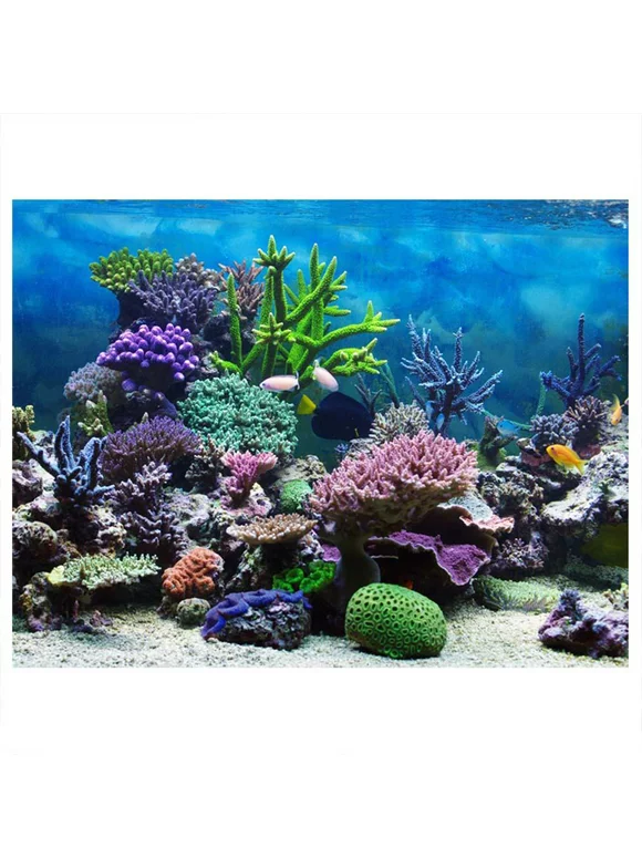 Mgaxyff Fish Tank Decoration Underwater Coral Aquarium Poster, PVC Adhesive